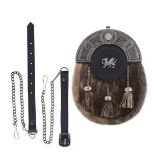 7813 Scottish Kilt Sporran With Traditional Badges – Genuine Leather Sporran